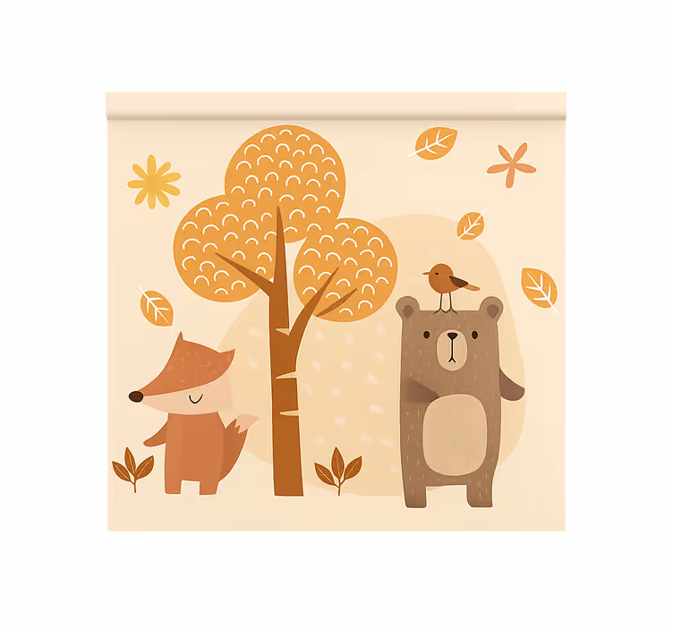 Beige skogsdyr rullegardin barn - Tenstickers