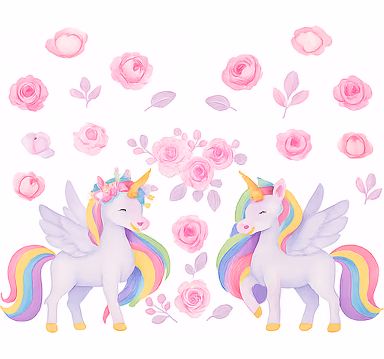 Rosa enhjørning og blomster rullegardin barn - Tenstickers