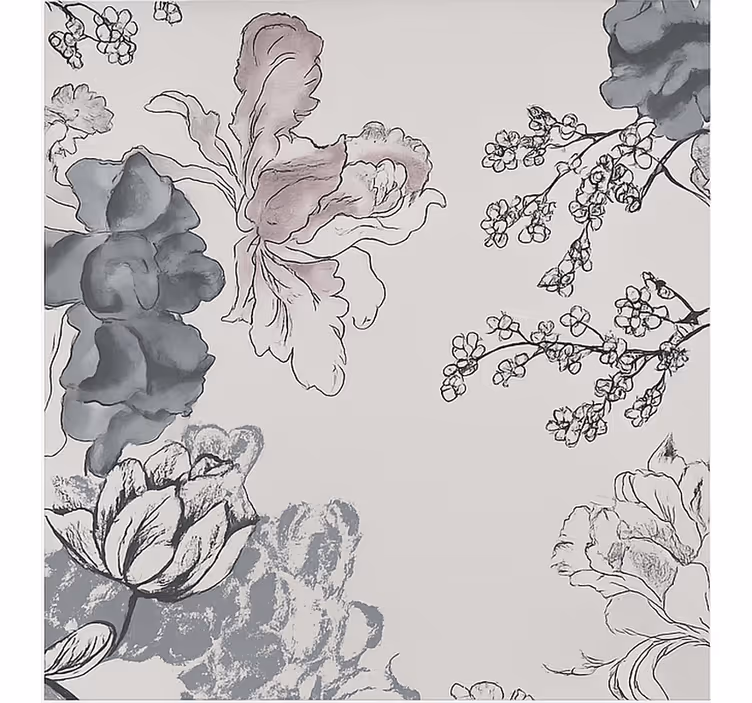 Gråtone akvarellblomster rullegardin stue - Tenstickers