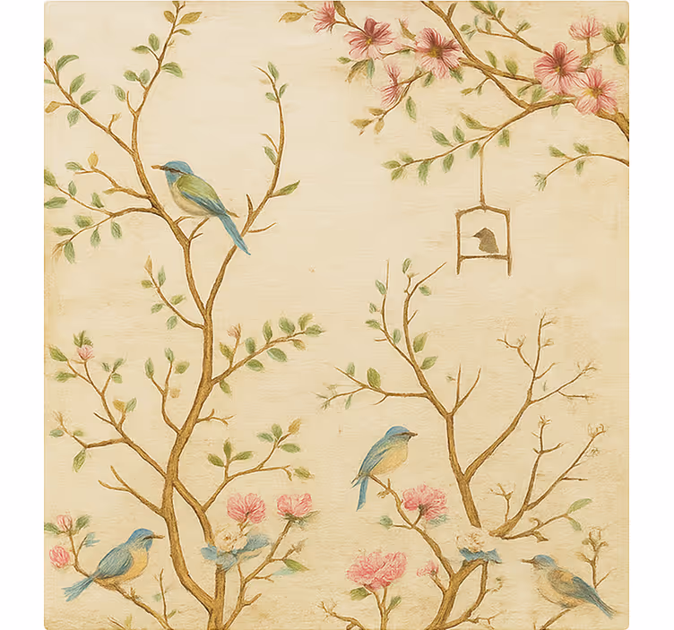 Fugler blomster grener rullegardin barn - Tenstickers