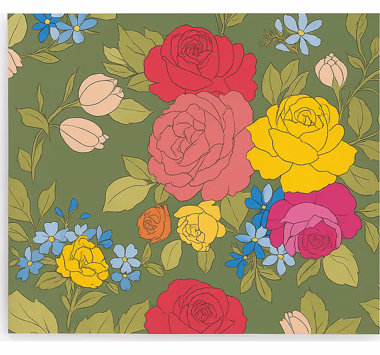 Blomstermønster med roser rullegardin kjøkken - Tenstickers