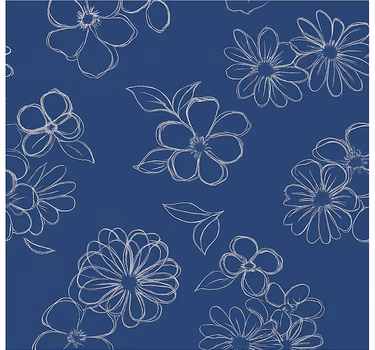 Blå omrissblomster rullegardin ekteskap - Tenstickers