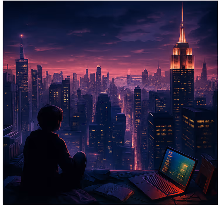 Futuristisk skyscaper-spillervisning rullegardin nerdere - Tenstickers