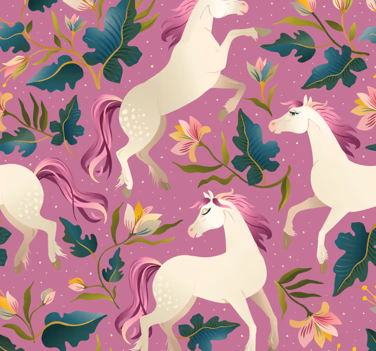 Rullegardin barn rosa med blomsterhest design - Tenstickers