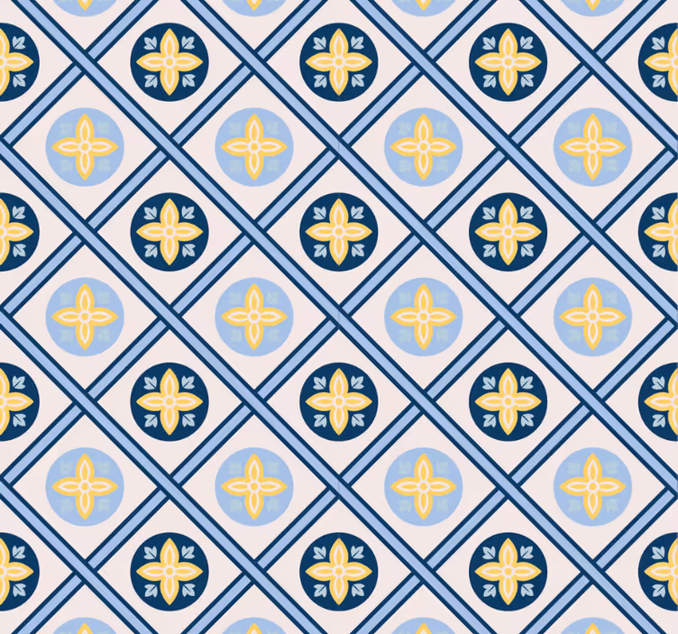 Rullegardin moderne babyblå og gul portugisisk flis - Tenstickers