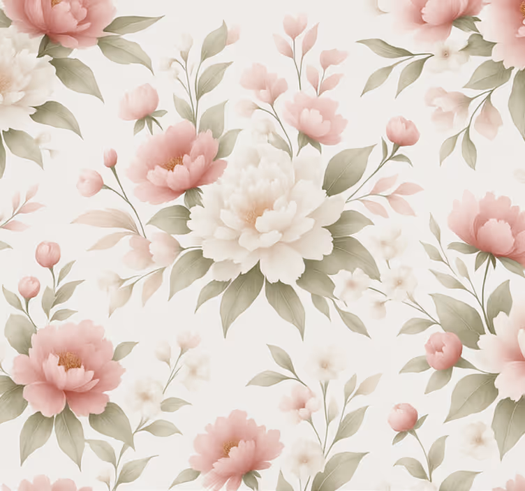 Rosa rullegardin hvit rosa peon blomster - Tenstickers