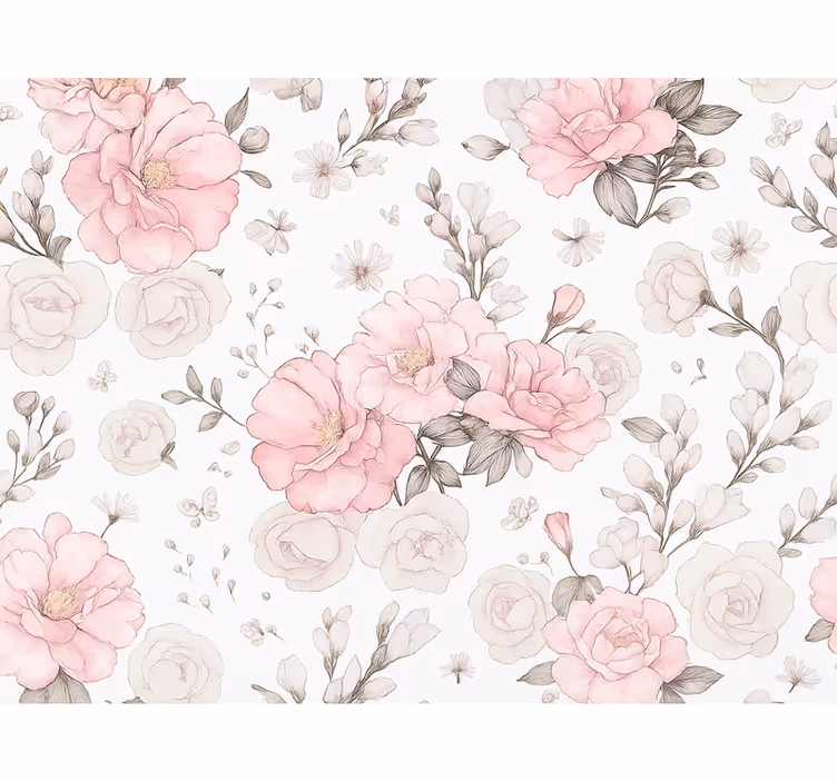 Rosa rullegardin med grått blomsterdesign - Tenstickers