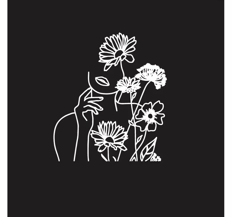 Rullegardin stue kvinne og solblom minimalistisk design - Tenstickers