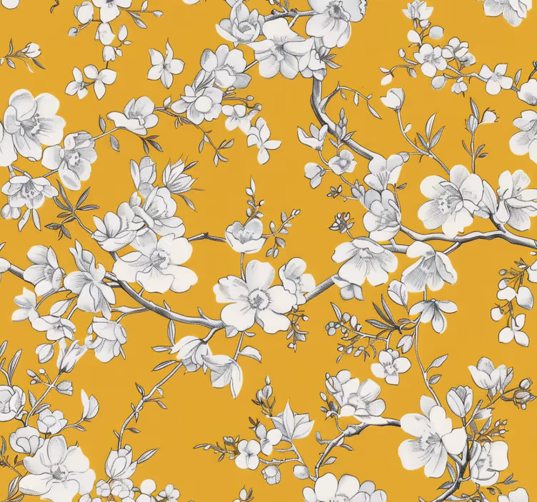 Rullegardin gul med blomstrete vintage mønster - Tenstickers