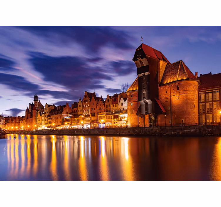 Rullegardin blå gdańsk om natten - Tenstickers