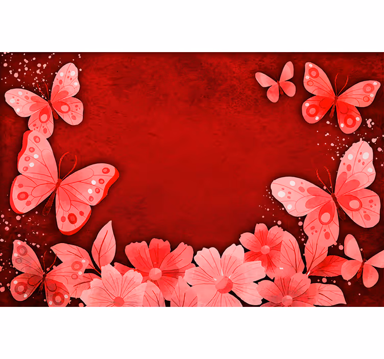 Rullegardin rød med blomster og sommerfugler design - Tenstickers
