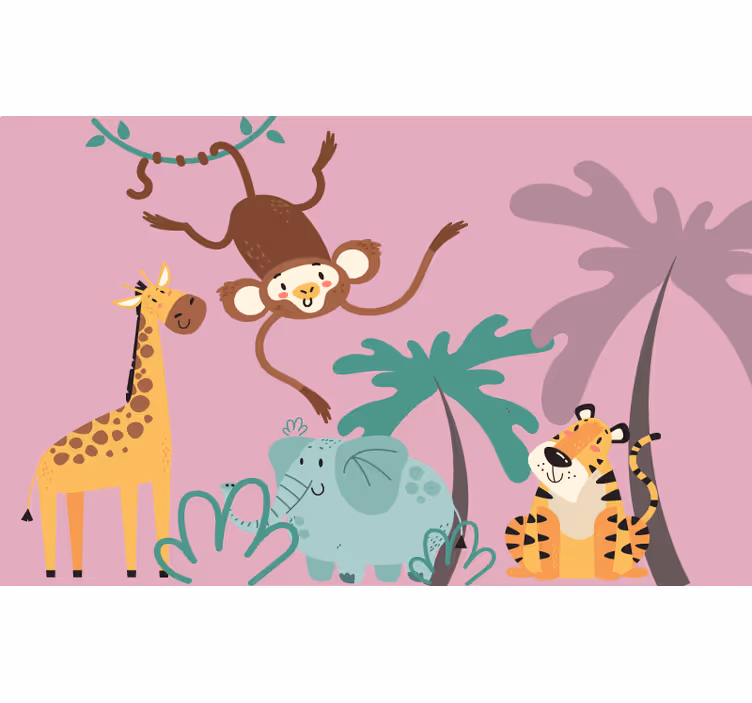 Rullegardin lilla med fargerike tegneserie safari dyr - Tenstickers