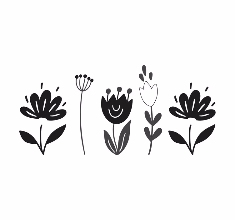 Rullegardin stue svart og hvite blomster - Tenstickers
