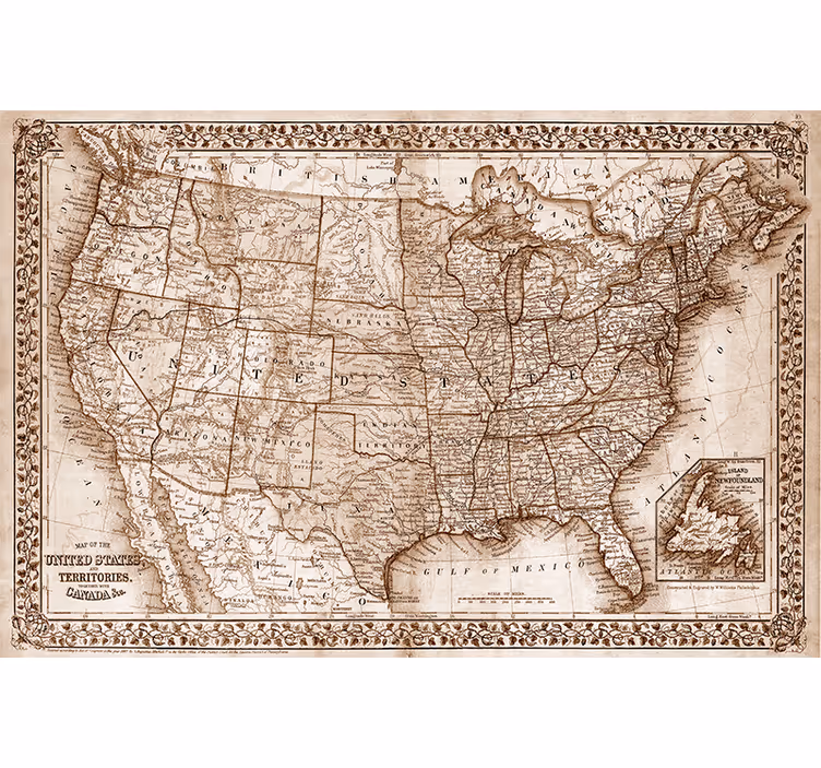 Rullegardin stue vintage kart over nord-amerika - Tenstickers