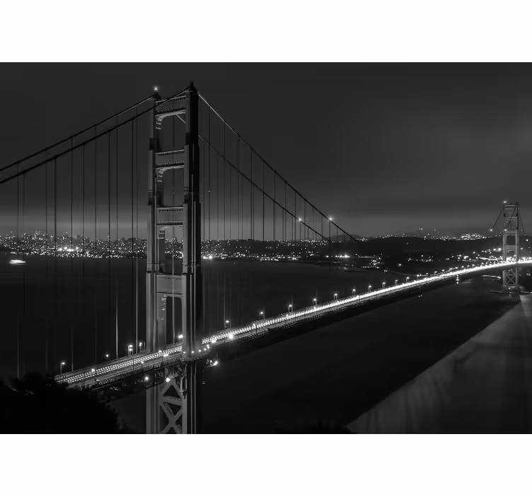 Rullegardin stue golden gate om natten svart-hvitt - Tenstickers