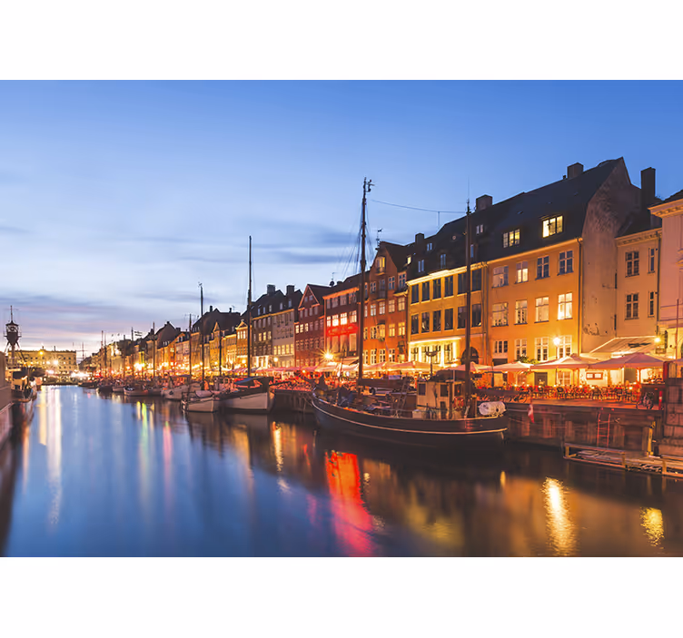 Rullegardin stue fargerike hus i københavn kveld - Tenstickers