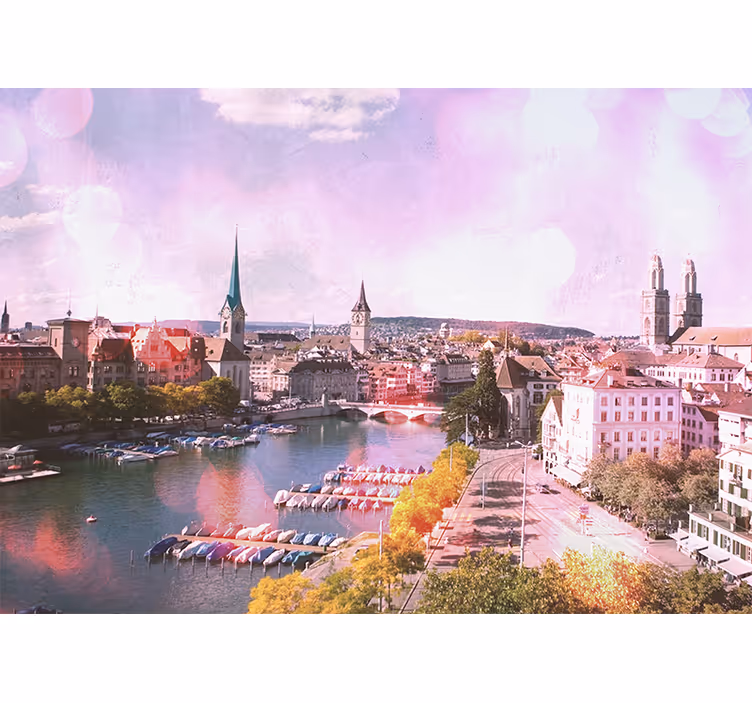 Rullegardin stue med utsikt over zürich hus og innsjø - Tenstickers