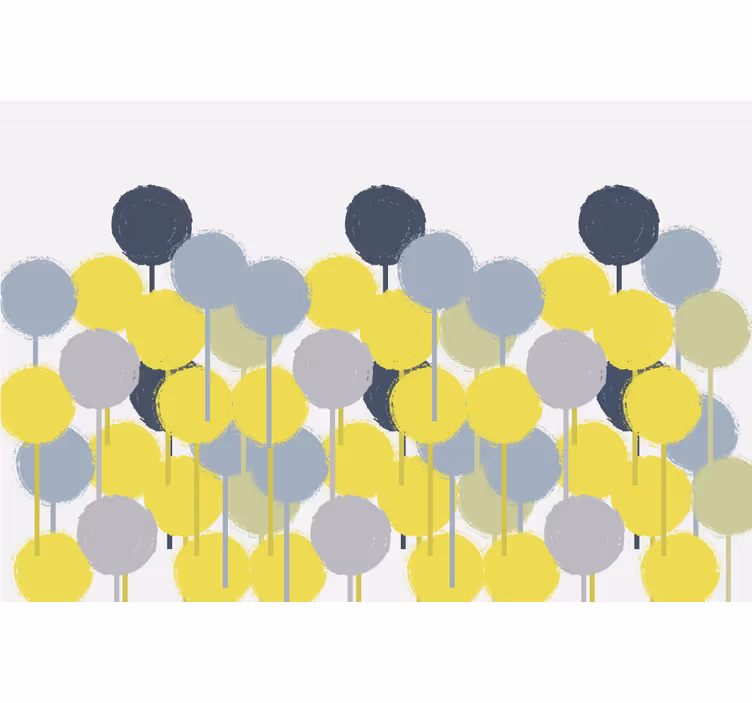 Rullegardin stue minimalistisk kunst med gule og grå sirkler - Tenstickers