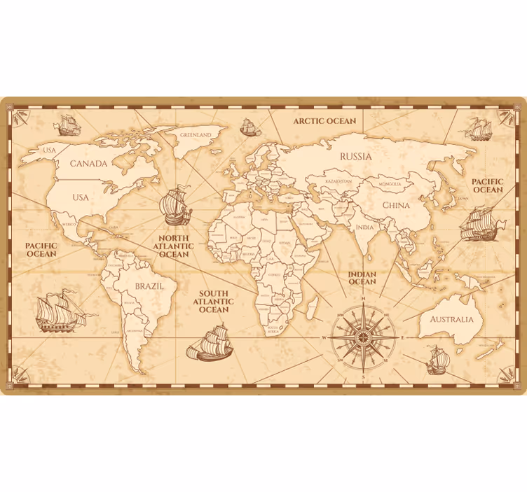 Rullegardin beige med vintage verdenskart design - Tenstickers