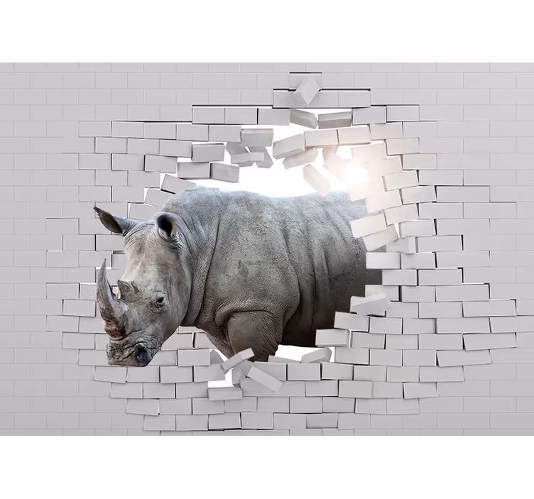 Hvit rullegardin 3d neshorn - Tenstickers