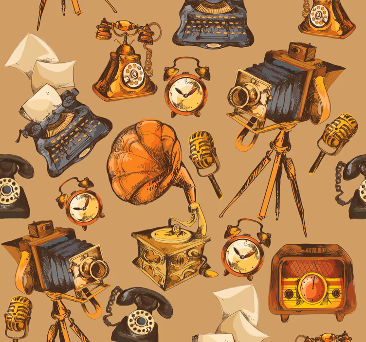 Rullegardin vintage collage av gamle objekter - Tenstickers