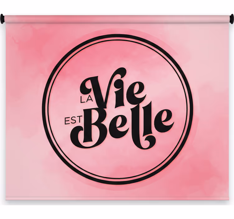 Rosa rullegardin med svart tekst på rosa bakgrunn - Tenstickers