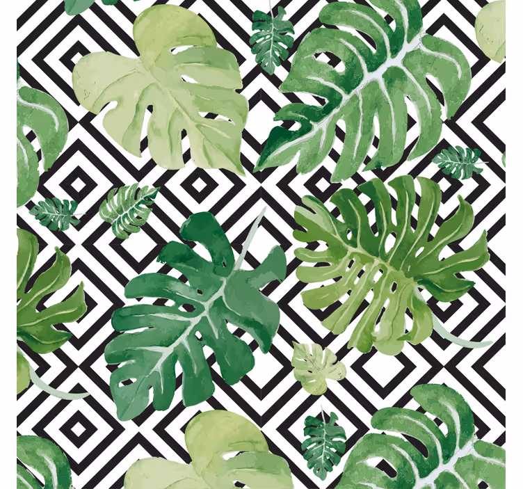 Rullegardin stue monstera blader på geometrisk mønster - Tenstickers