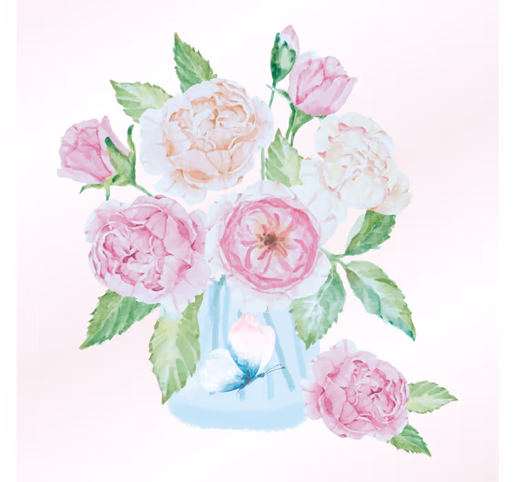 Rullegardin stue glasskrukke med blomster og sommerfugl - Tenstickers