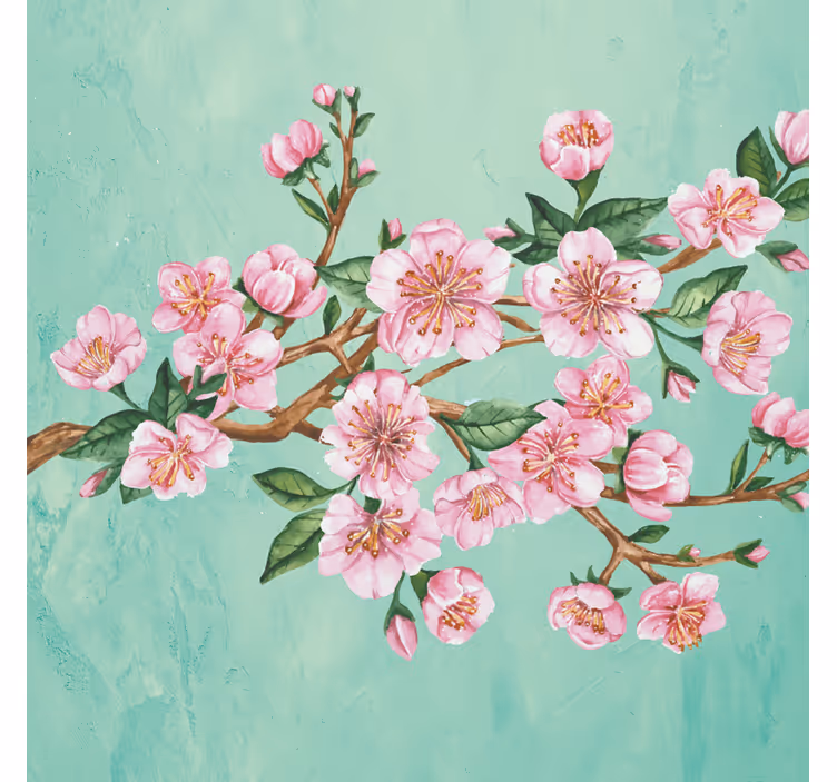 Rullegardin stue kunstnerisk gren med rosa blomster - Tenstickers
