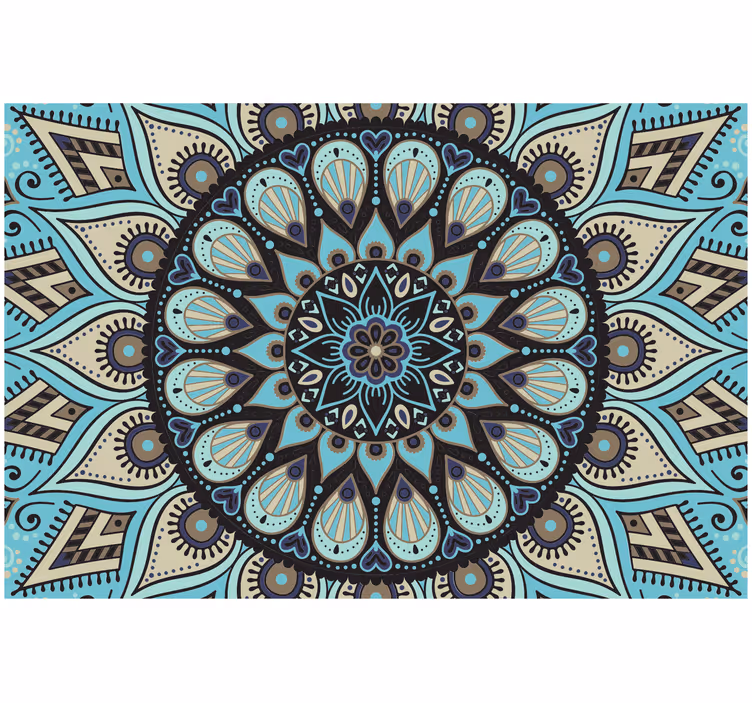 Rullegardin rom etnisk svart og blå mandala - Tenstickers