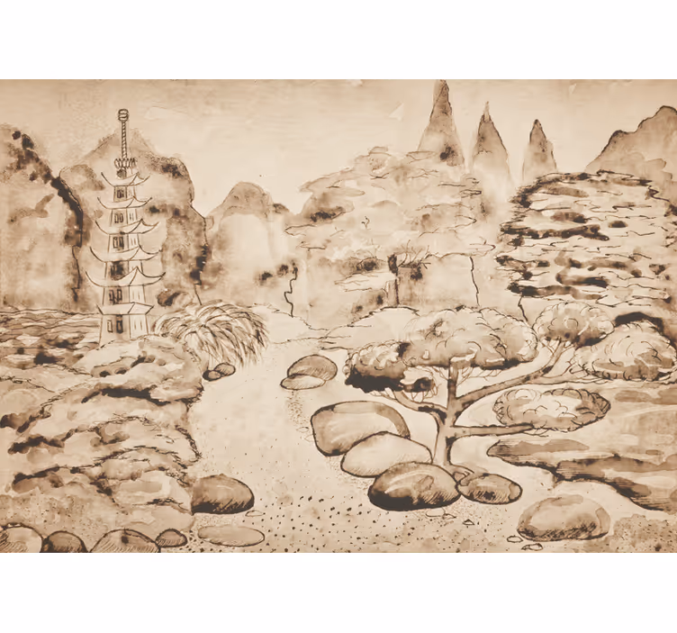 Rullegardin beige japandi stil japansk hage - Tenstickers