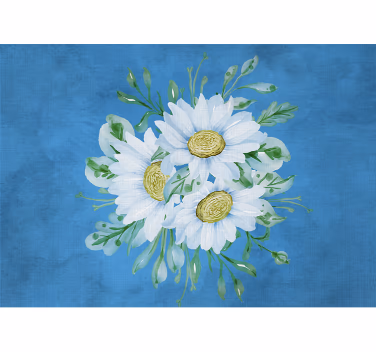 Rullegardin rom hvite blomster på blå bakgrunn - Tenstickers