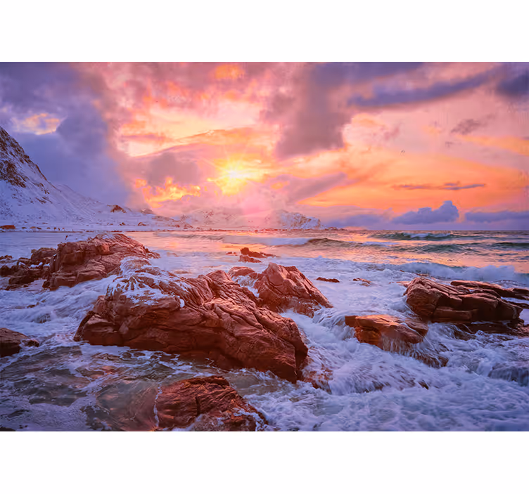 Rullegardin rom solnedgang ved norsk kyst - Tenstickers