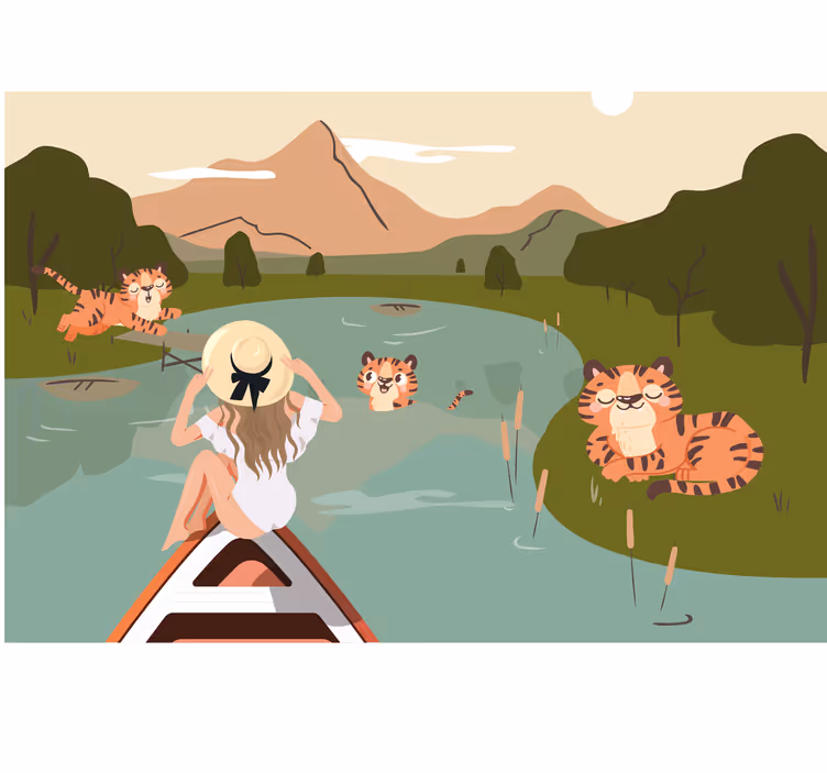 Jente og tigre jungeldyr rullegardin rom - Tenstickers