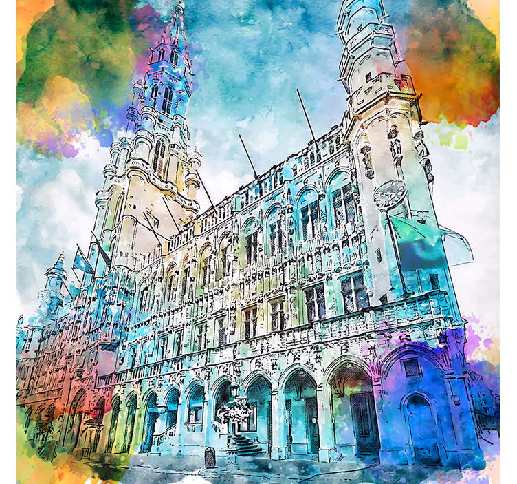 Rullegardin stue akvarell grand place brussel - Tenstickers