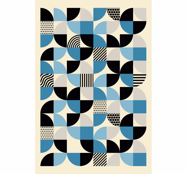 Rullegardin stue retro blå bauhaus mønster - Tenstickers