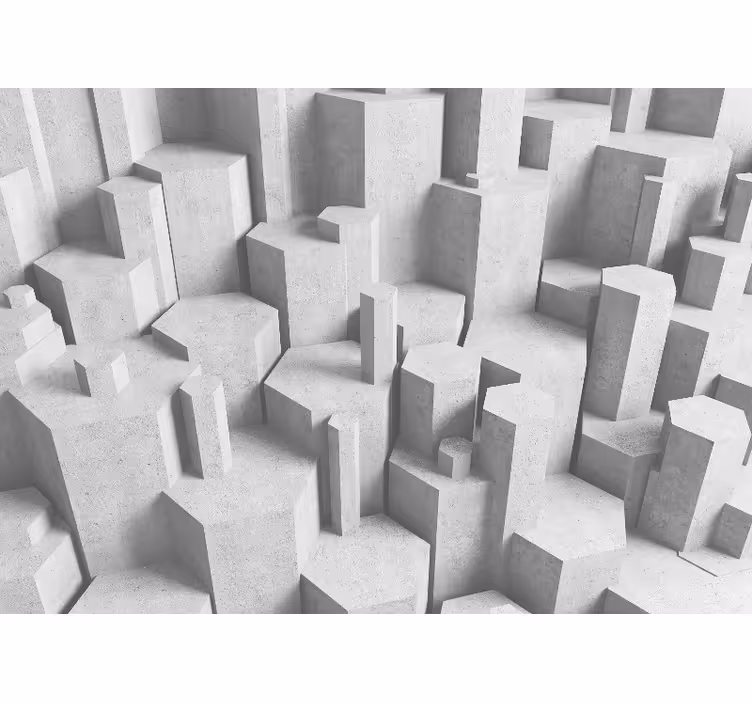 Hvit rullegardin med 3d betonggeometriske former - Tenstickers