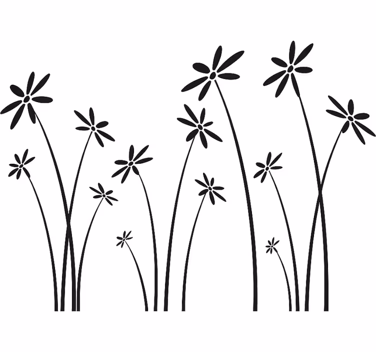 Hvit rullegardin med svarte høye blomster - Tenstickers