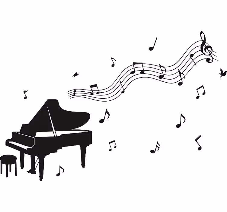 Hvit rullegardin med pianonoter - Tenstickers