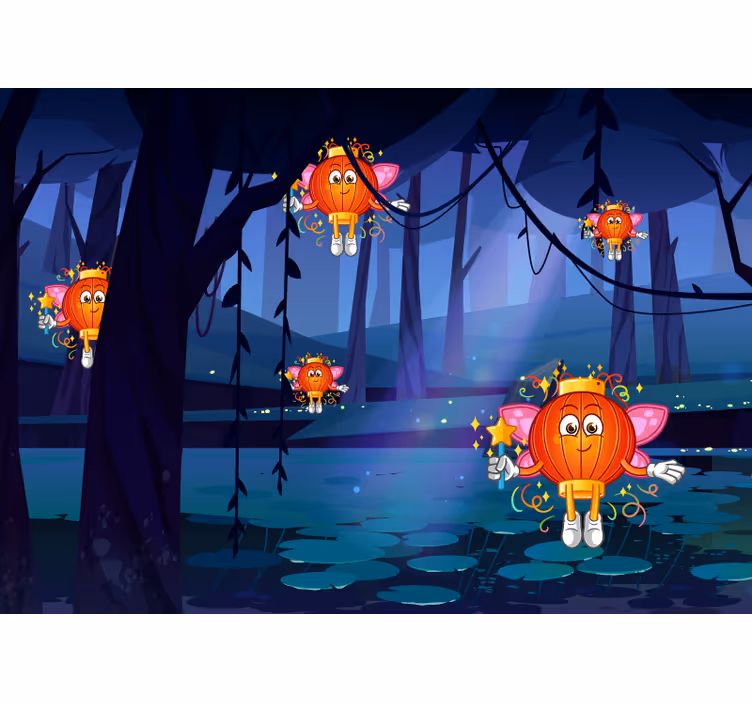 Rullegardin barn fantasiskog med kinesiske lanterner - Tenstickers