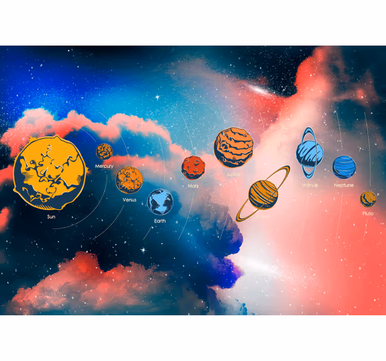 Rullegardin barn solsystem med planetnavn - Tenstickers