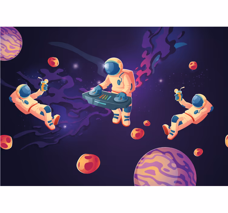 Rullegardin barn med jammende tegneserieastronauter - Tenstickers