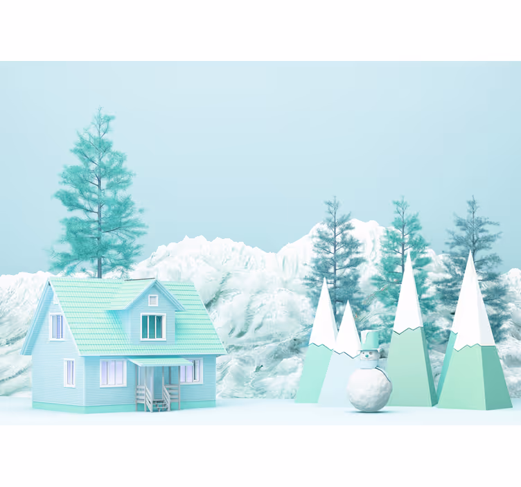 Rullegardin barn med lavpoly illustrasjon av gård i skogen - Tenstickers