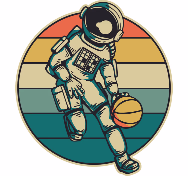 Rullegardin barn vintage astronaut spiller basketball - Tenstickers