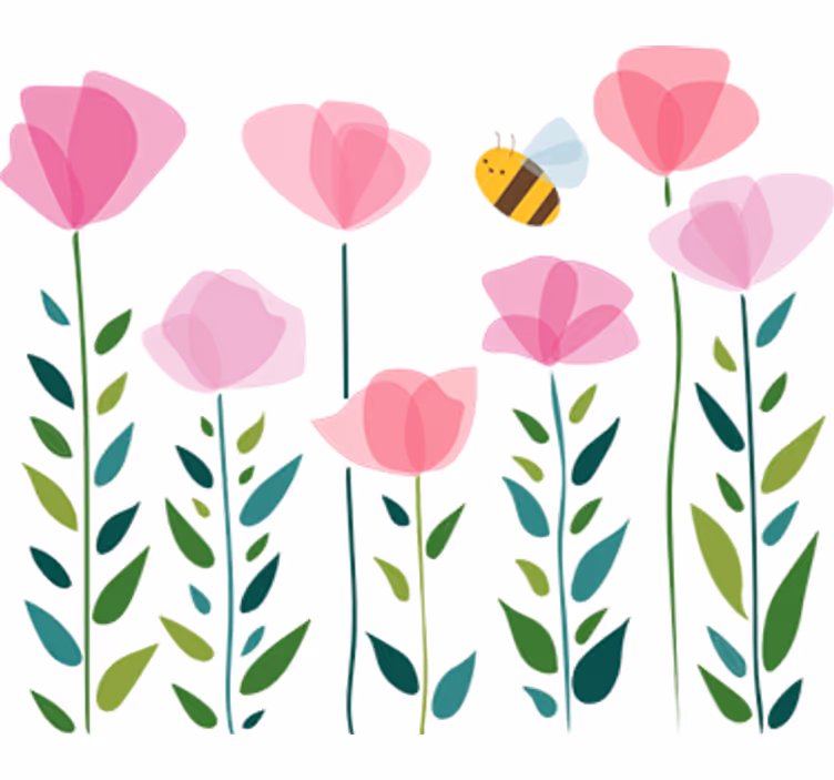 Rullegardin barn rosa blomster og bie - Tenstickers