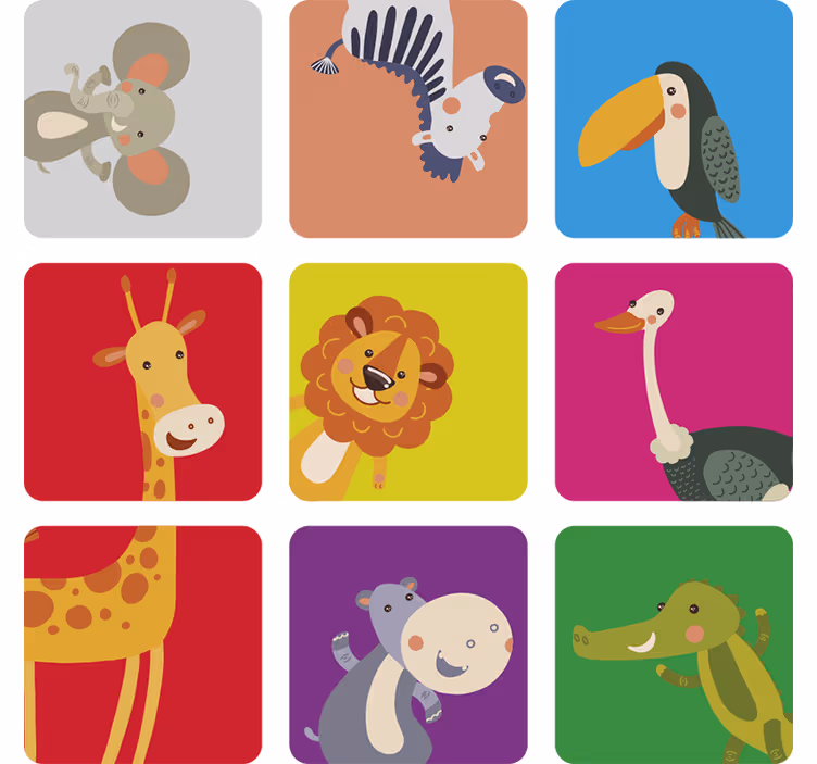 Rullegardin barn fargerike fliser med dyr - Tenstickers