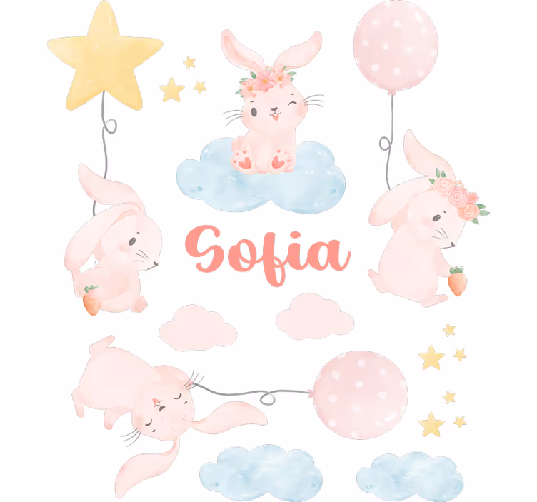 Rullegardin barn rosa ballonger med kaniner - Tenstickers