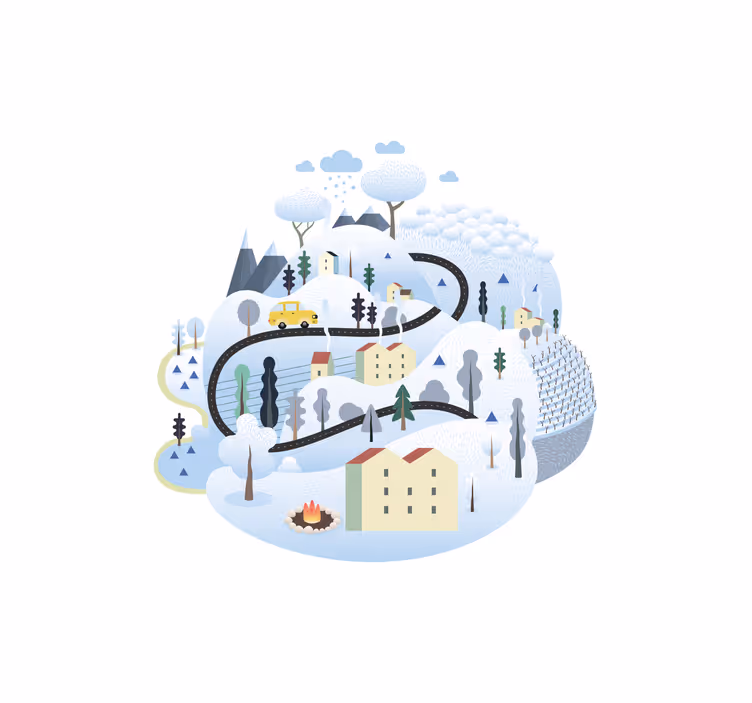 Rullegardin barn grått landsby med fjell - Tenstickers