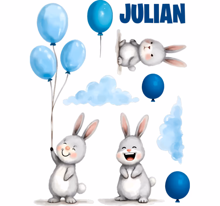 Rullegardin barn blå ballonger med kaniner - Tenstickers