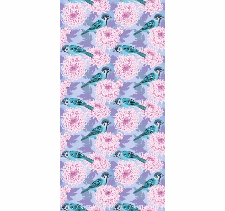 Rullegardin kjøkken med rosa hageblomster og fugler - Tenstickers